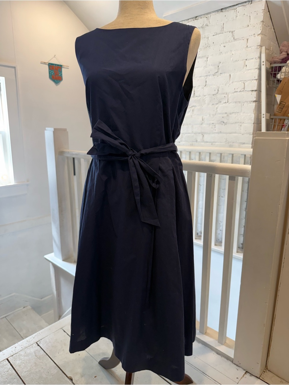L.L. Bean Navy Sleeveless Tie-Waist Midi Dress size 16